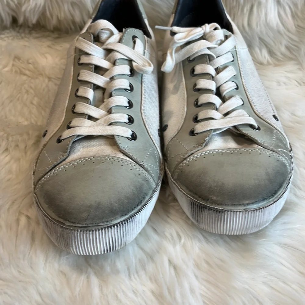 Gray Saks Fifth Avenue Paley Lace Up Leather Canvas Men Shoes Sneakers Size 9.5